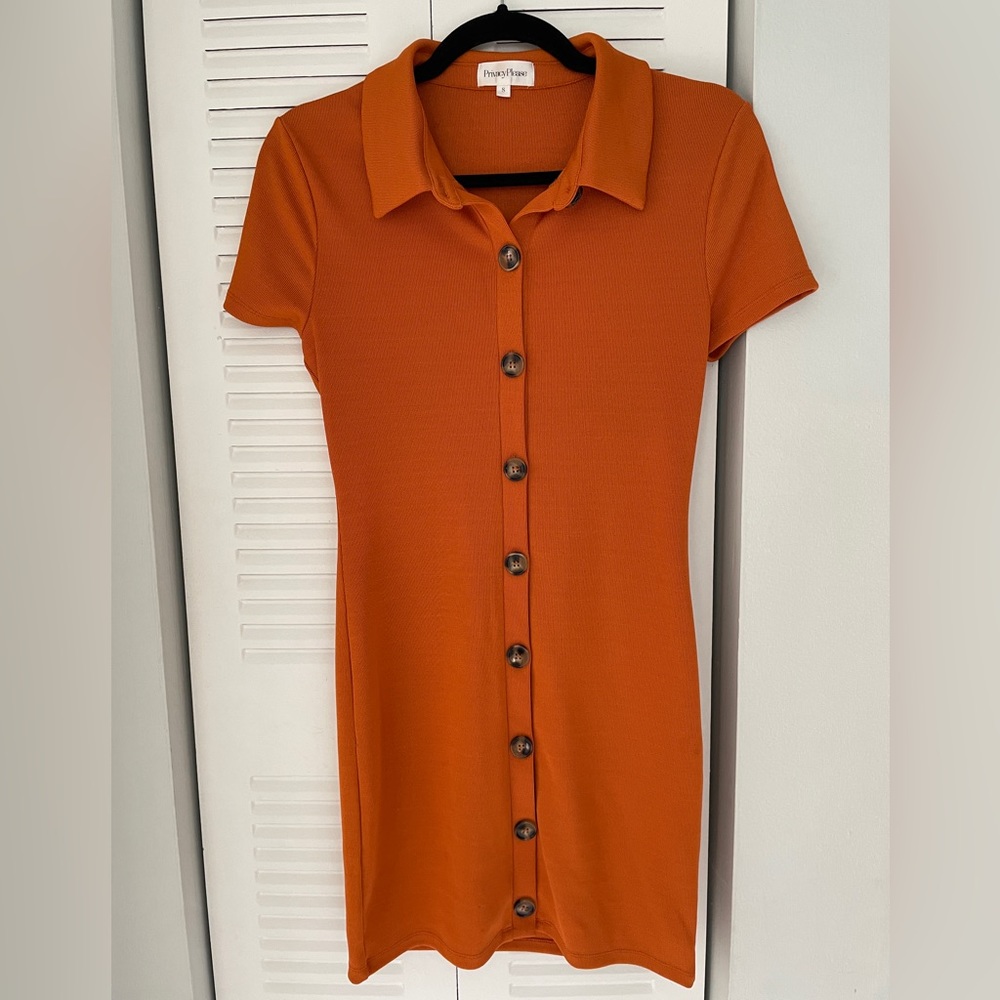 Privacy please orange button down dress